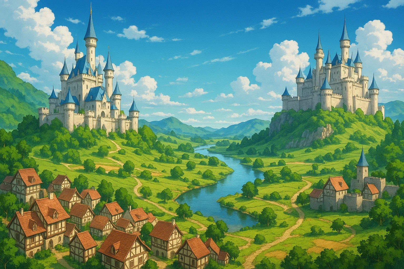 A fantasy landscape, representing the immersive worlds built by Realmshift Entertainment.